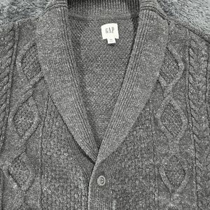 GAP Men's Marled Navy Cable Knit Cardigan, XXL